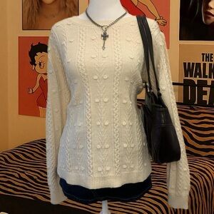 LOFT Ivory Cable Knit Sweater – S